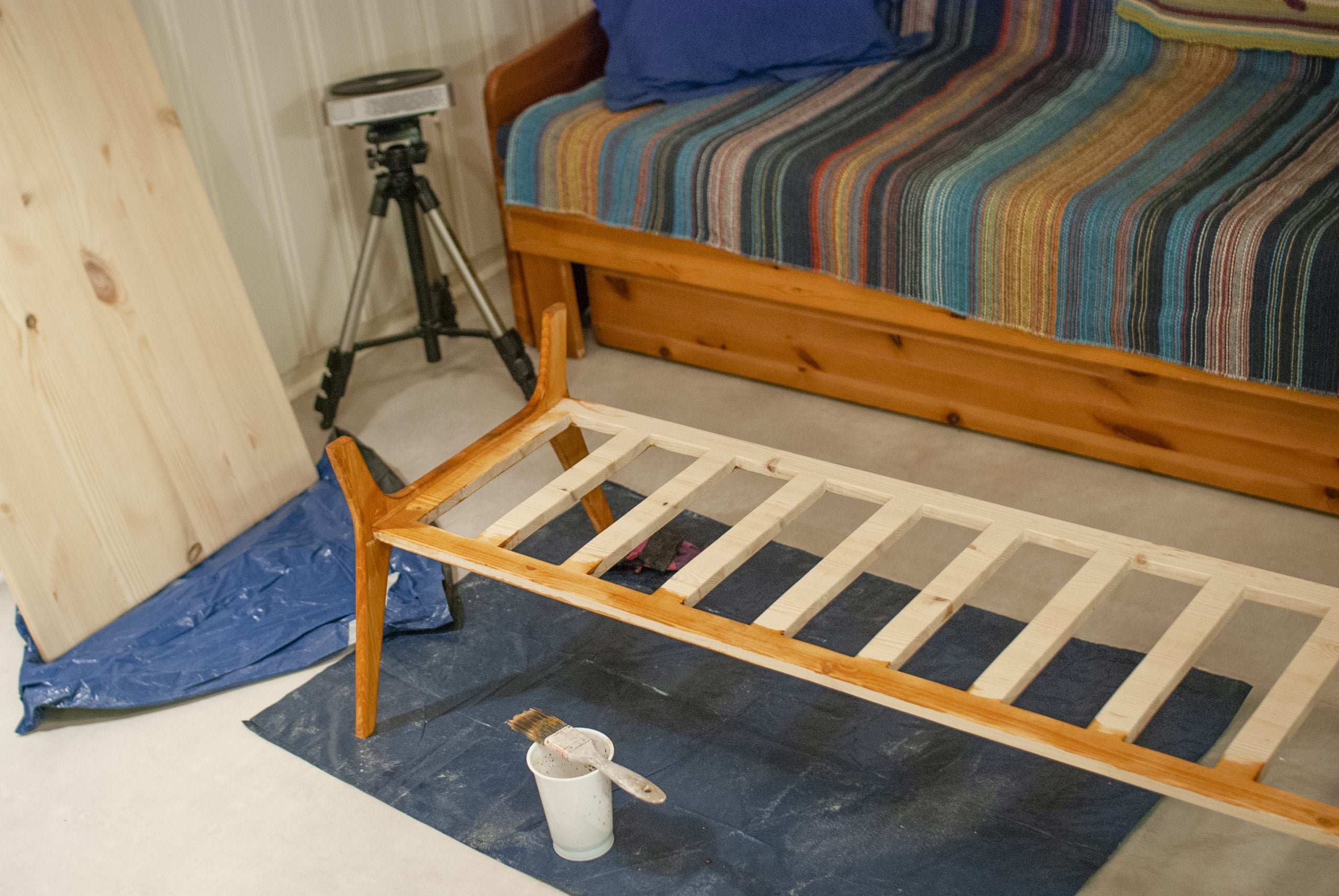 painting of the coffee table using instant coffee as a stain