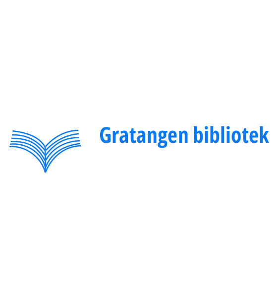 symbol of an open book depicted by 6 lines on one side and 6 on the other. Text: Gratangen bibliotek