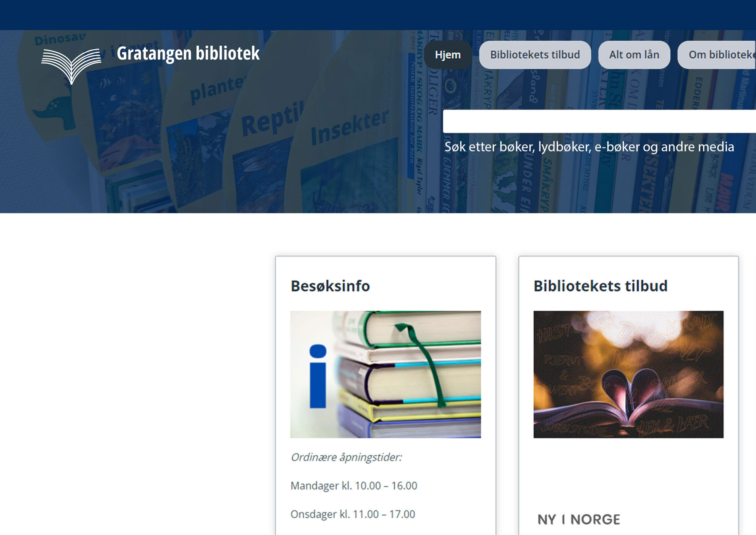 Gratangen library website with the applied new logo